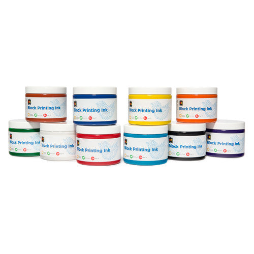 Educational Colours Block Printing Ink 250ml Yellow. Close-up of yellow block printing ink suitable for lino, mono, and wood block printing.