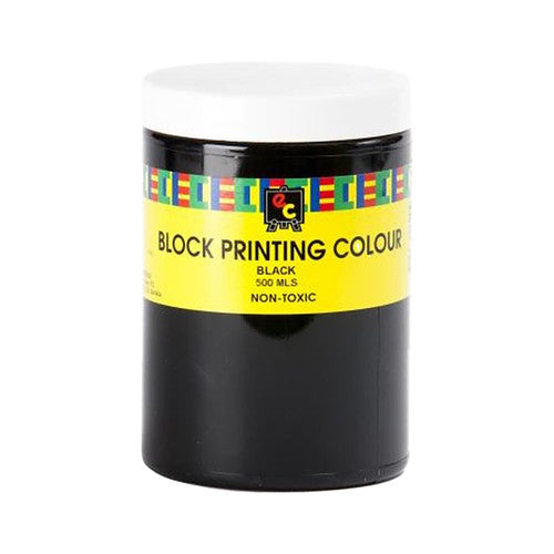Educational Colours 500ml black block printing ink jar, water-based and non-toxic, suitable for lino and wood block printmaking