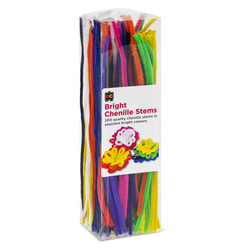 Educational Colours Bright Chenille Stems Pack of 200. Educational Colours Bright Chenille Stems assorted colours, pack of 200, each stem 300mm x 6mm.