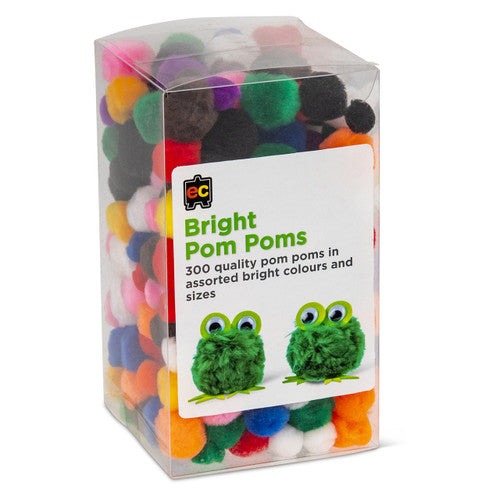 Educational Colours Bright Pom Poms pack of 300 in assorted colours and sizes