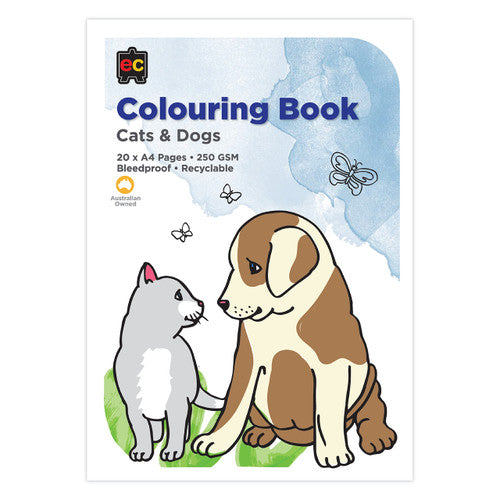 Educational Colours Cats and Dogs A4 Colouring Book with 20 pages of bleed-proof 250gsm illustrated pages