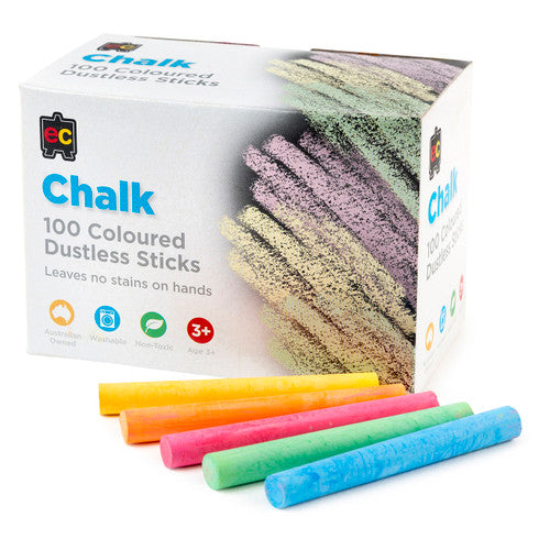 Educational Colours Chalk Dustless Sticks Box of 100 Coloured. Educational Colours Dustless Chalk Sticks box of 100 assorted colours, each stick 8cm long.