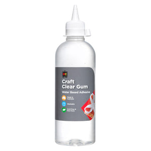 Educational Colours Clear Craft Gum Water Based Adhesive 500ml. Educational Colours Clear Craft Gum 500ml water-based adhesive bottle, Australian made.