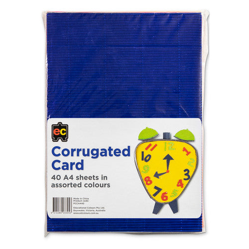 Educational Colours Corrugated Card Coloured A4 Pack of 40. Educational Colours assorted corrugated card sheets A4 size fanned out showing ridged texture.
