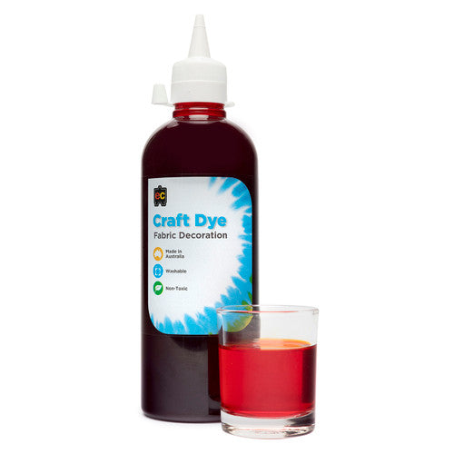 Educational Colours Craft Dye 500ml Red. Educational Colours Craft Dye 500ml bottle in red on a white background.