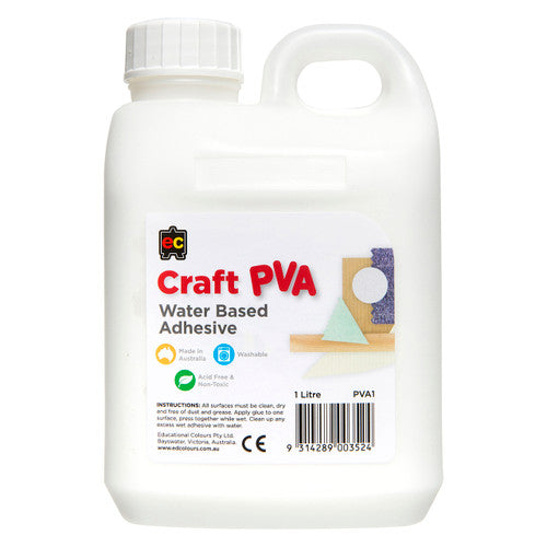 Educational Colours Craft PVA Water Based Adhesive 1 litre bottle, Australian-made, non-toxic and acid-free