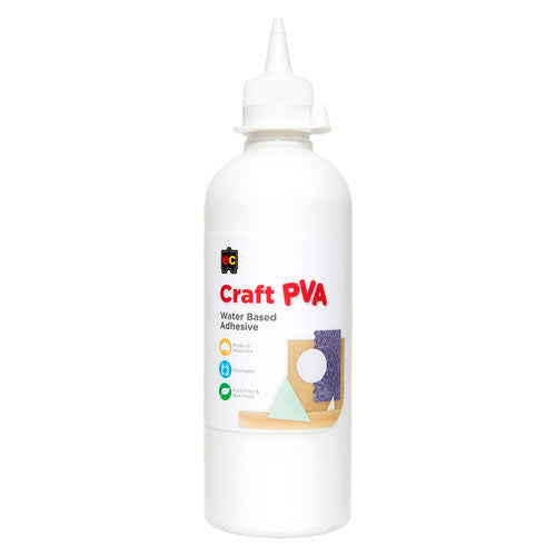 Educational Colours Craft PVA Water Based Adhesive 500ml bottle, Australian made, non-toxic and clear drying
