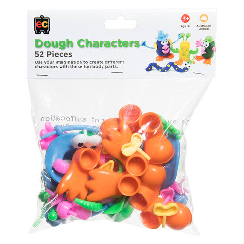 Close-up of dough character accessories including lips, noses, claws and shoes from the Educational Colours 52-piece pack
