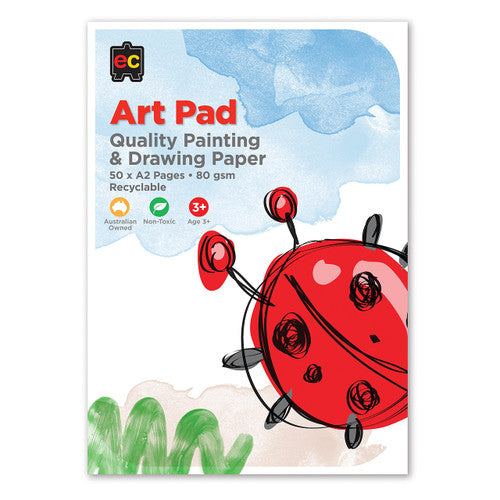Educational Colours A2 Drawing and Painting Pad showing 50-sheet 80gsm paper pad suitable for easel use