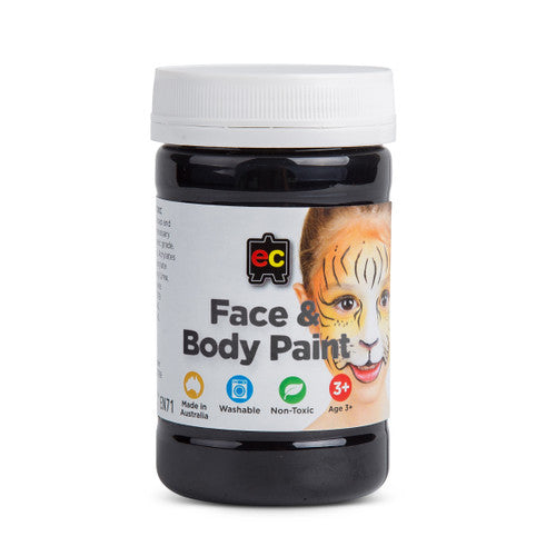 Educational Colours Face and Body Paint 175ml Black. Educational Colours 175ml black face and body paint bottle, front view.