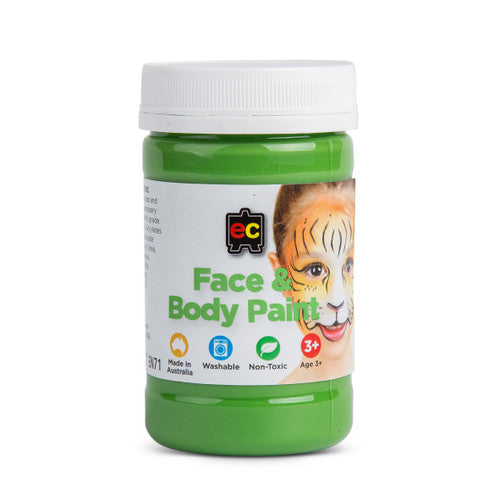 Educational Colours Face and Body Paint 175ml Green. Educational Colours Face and Body Paint 175ml in green, front view of bottle.