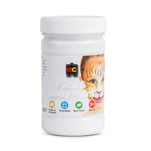 Educational Colours Face and Body Paint 175ml White. Educational Colours Face and Body Paint 175ml in white, front view of bottle.