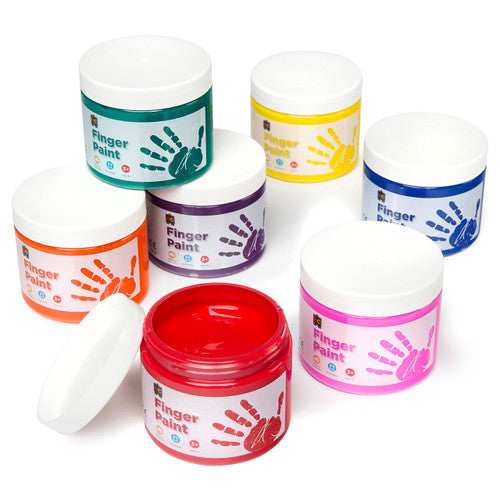Educational Colours Finger Paint 250ml Tub Blue. Close-up of the Educational Colours 250ml blue finger paint tub lid and label.
