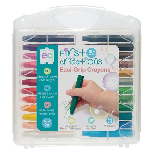 Set of 24 Educational Colours First Creations Easi-Grip Crayons in assorted colours with hexagonal shape