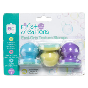 Educational Colours First Creations Easi-Grip Texture Stamps set of 3 with assorted designs for dough play