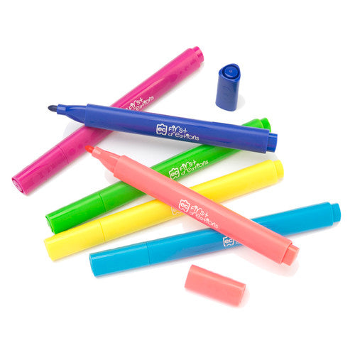 Full set of 12 assorted colour Easi-Grip markers laid out side by side