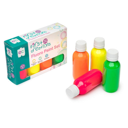 Educational Colours First Creations Fluoro Paint 100ml set of 4 bottles in pink, yellow, green and orange