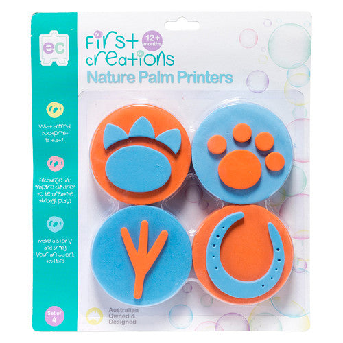 Set of 4 nature-themed dense foam palm printers with back handles for children