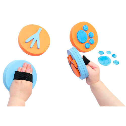Close-up of foam nature palm printer showing textured design and hand grip handle