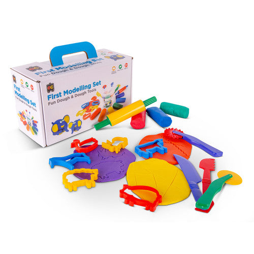 Educational Colours First Modelling Set Fun Dough and Dough Tools. Educational Colours First Modelling Set with 900g Fun Dough in 6 bright colours and re-usable tubs.