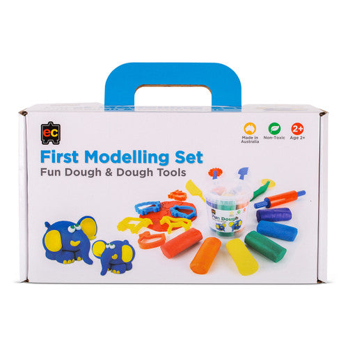 Assortment of dough tools and farm animal cutters included in the Educational Colours First Modelling Set