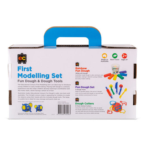 Educational Colours Fun Dough set open showing six coloured portions in individual tubs with dough tools