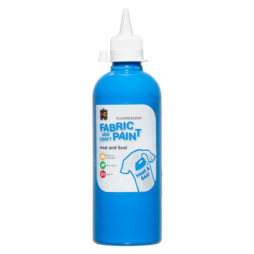 Educational Colours Fluorescent Fabric and Craft Paint 500ml Blue. Educational Colours Fluorescent Blue Fabric and Craft Paint in a 500ml eco-friendly PET bottle.