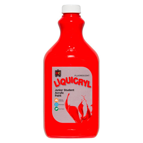 Educational Colours Fluorescent Liquicryl Junior Student Acrylic Paint 2L Scarlet. Educational Colours Fluorescent Liquicryl Junior Student Acrylic Paint 2 litre bottle in Scarlet.