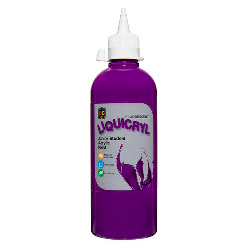 Educational Colours Fluorescent Liquicryl Junior Student Acrylic Paint 500ml bottle in Fluorescent Purple