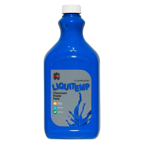 Educational Colours Fluorescent Liquitemp Classroom Poster Paint 2L Blue. Educational Colours Fluorescent Liquitemp Poster Paint 2L bottle in blue.