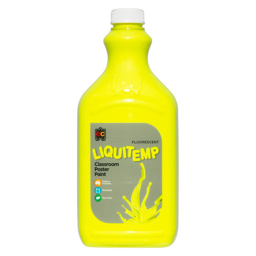 Educational Colours Fluorescent Liquitemp Classroom Poster Paint 2L Yellow. Educational Colours Fluorescent Liquitemp Poster Paint 2L bottle in vivid yellow.