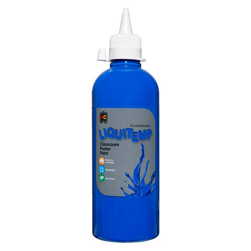 Educational Colours Fluorescent Liquitemp Classroom Poster Paint 500ml Blue. Educational Colours Fluorescent Liquitemp Poster Paint 500ml bottle in blue.