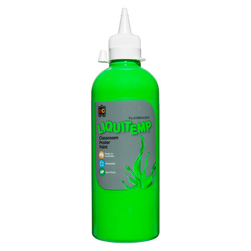 Educational Colours Fluorescent Liquitemp Classroom Poster Paint 500ml Green. Educational Colours Fluorescent Liquitemp Poster Paint 500ml bottle in green.