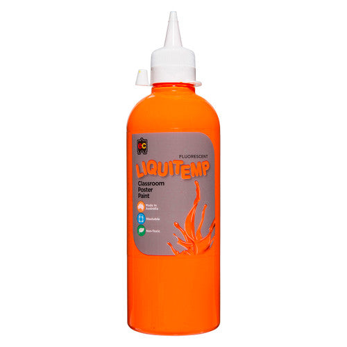 Educational Colours Fluorescent Liquitemp Poster Paint 500ml Orange. Educational Colours Fluorescent Liquitemp Poster Paint 500ml bottle in orange.