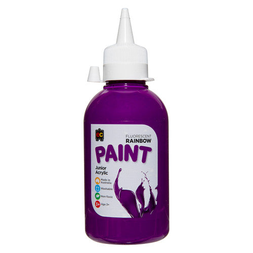 Educational Colours Fluorescent Rainbow Junior Acrylic Paint 250ml Purple. Educational Colours Fluorescent Rainbow Junior Acrylic Paint 250ml bottle in Purple.