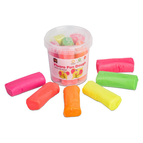 Educational Colours Fluoro Fun Dough 900g Tub. Educational Colours Fluoro Fun Dough 900g reusable tub in fluorescent assorted colours.