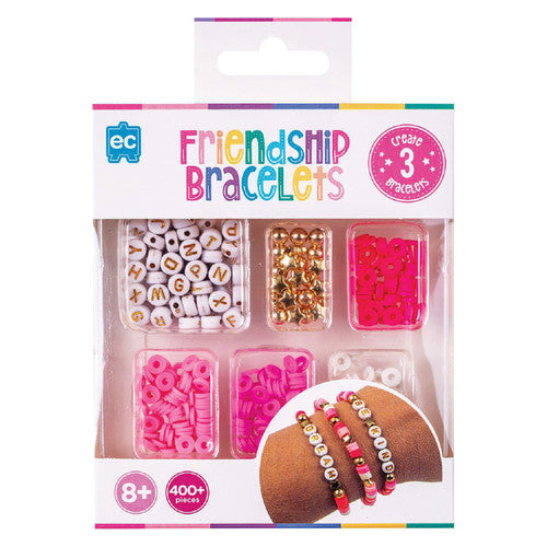 Educational Colours Friendship Bracelet Set Pink with assorted beads and elastic threads