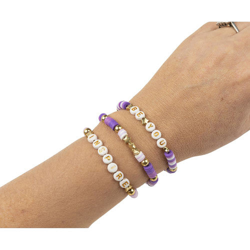 Educational Colours Friendship Bracelet Set Purple. Purple and gold polymer clay beads from the Educational Colours bracelet kit.