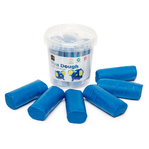 Educational Colours Fun Dough 900g Blue. Educational Colours Fun Dough 900g in blue, shown in re-usable tub.
