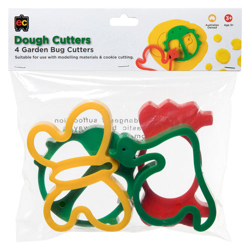Close-up of Educational Colours garden bug dough cutters showing snail and ladybird shapes on hangsell packaging
