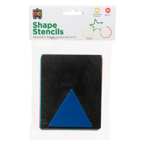 Educational Colours Geometric Stencils Set of 12. Close-up of a single 110mm x 90mm thick plastic geometric stencil from the Educational Colours set.