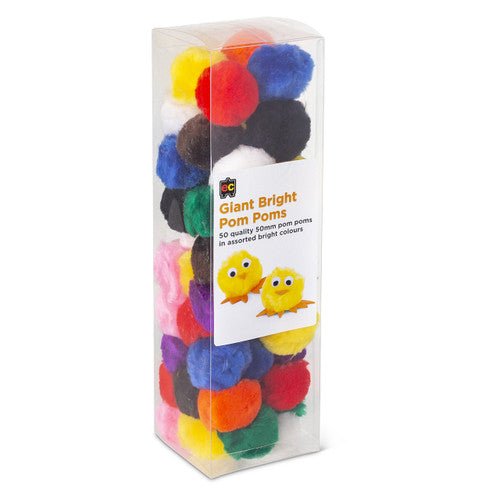 Educational Colours Giant Bright Pom Poms Pack of 50. Educational Colours Giant Bright Pom Poms 50mm assorted colours pack of 50.