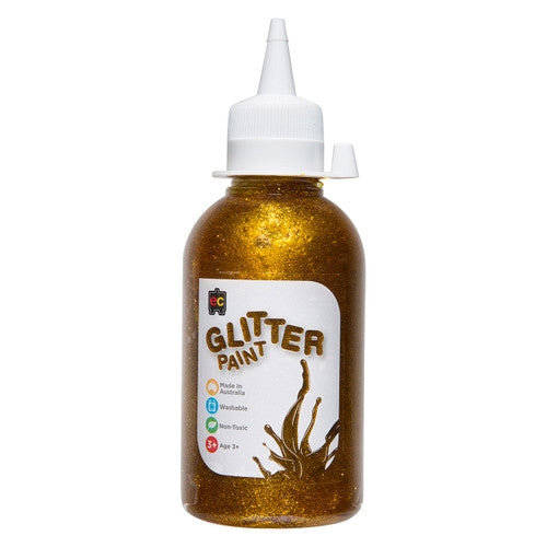 Educational Colours Glitter Paint 250ml Gold. Educational Colours Glitter Paint 250ml bottle in Gold shade.