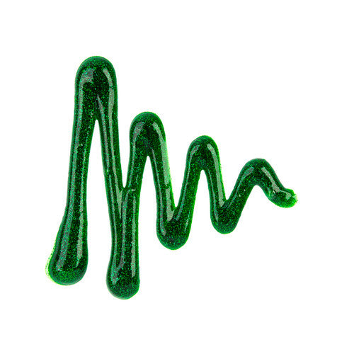 Educational Colours Glitter Paint 250ml Green. Close-up of green shimmer finish produced by Educational Colours glitter paint.