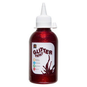 Educational Colours Glitter Paint 250ml Red. Educational Colours red glitter paint in a 250ml PET bottle.