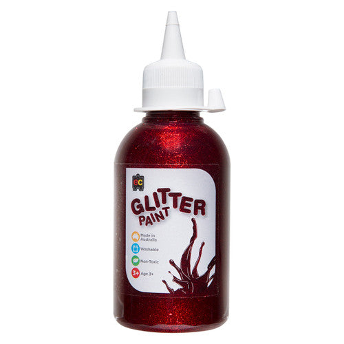 Educational Colours Glitter Paint 250ml Red. Educational Colours red glitter paint in a 250ml PET bottle.