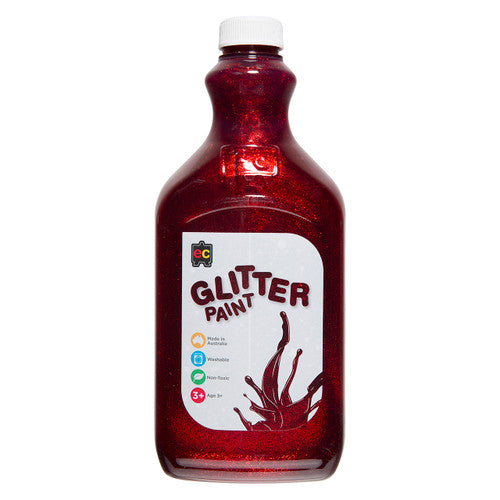 Educational Colours Glitter Paint 2L Red. Educational Colours red glitter paint in a 2 litre PET bottle, Australian made.