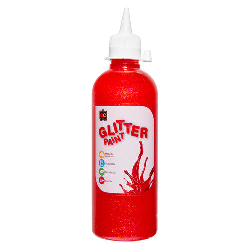 Educational Colours Glitter Paint 500ml Pink. Educational Colours Glitter Paint 500ml in pink, shown in an eco-conscious PET bottle.