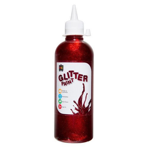 Educational Colours Glitter Paint 500ml Red. Educational Colours red glitter paint in a 500ml PET bottle.