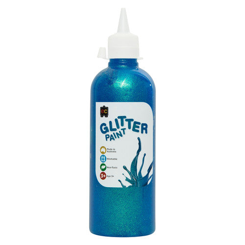 Educational Colours Glitter Paint 500ml in Sky Blue, Australian-made craft paint with colour-matched glitter in an eco PET bottle